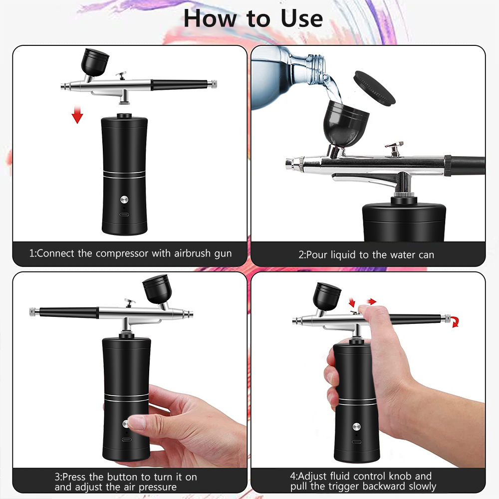 Airbrush Kit With Mini Compressor - Zestaw mini aerografu z wbudowanym kompresorem,