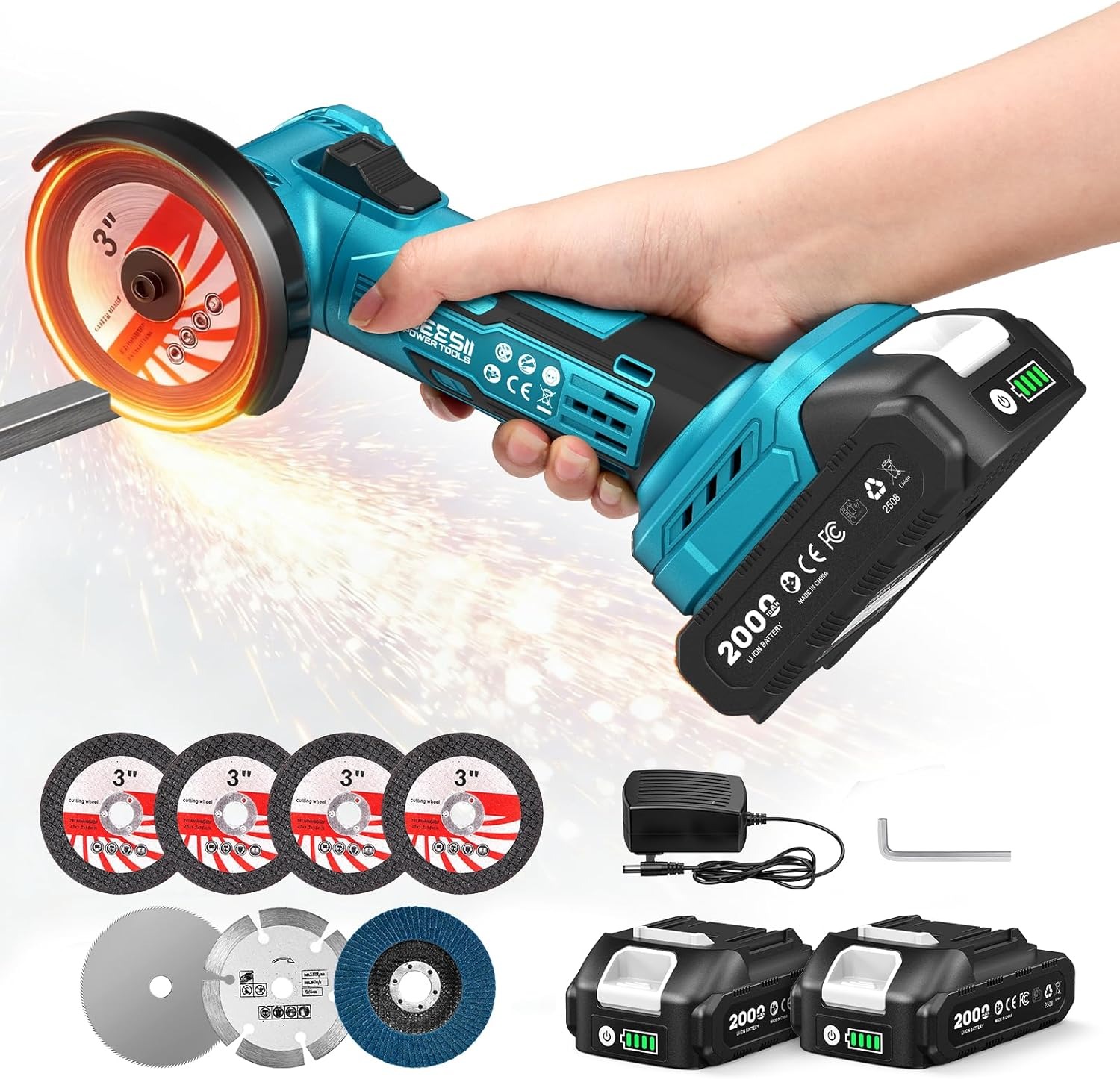 Brushless Angle Grinder Battery Powered - SEESII Akumulatorowa Mini Szlifierka Kątowa 3-calowa